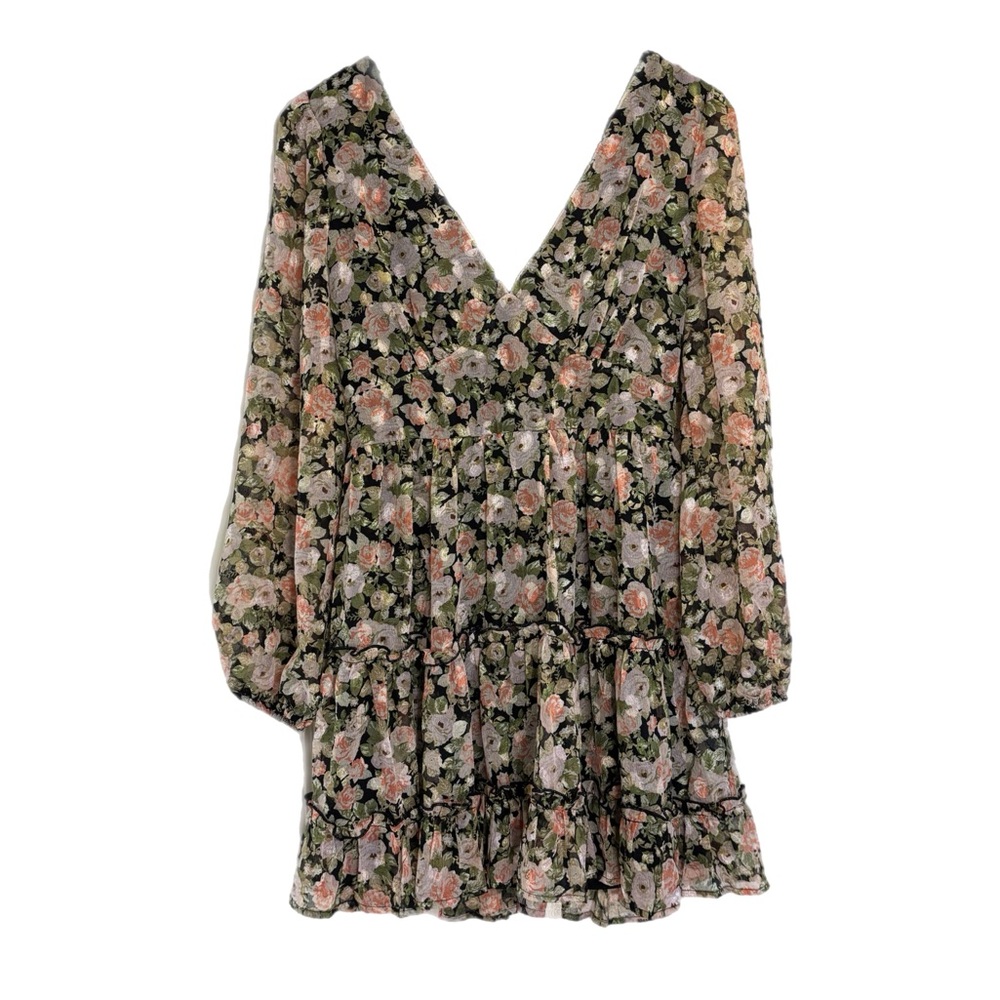 Lush long sleeve floral v-neck tiered dress